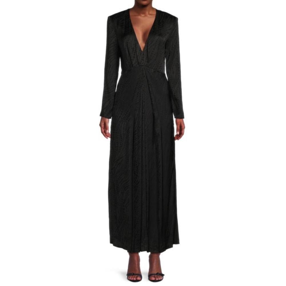 The Kooples Black Dot Jacquard Empire Waist Maxi Dress, Dark Academia, size 8‎